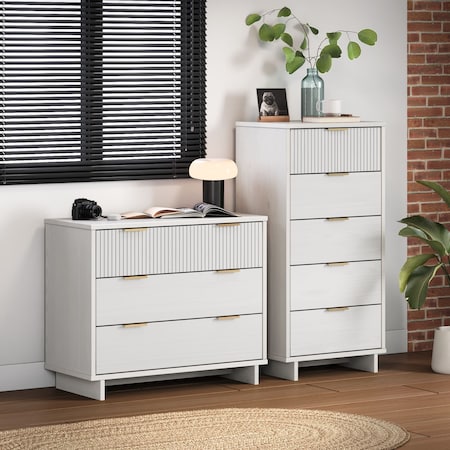 Manhattan Comfort Granville White 5-Drawer Tall Dresser and 3-Drawer Standard Dresser, Set of 2 GRAN011